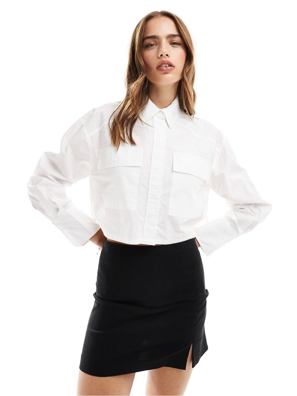Mint velvet cropped utility shirt in white
